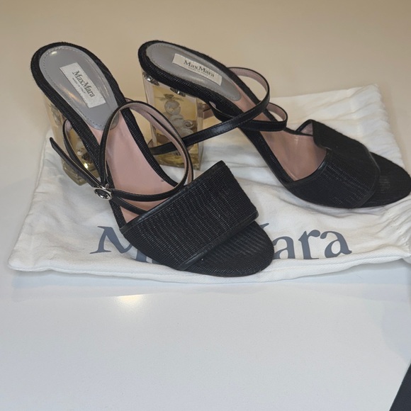 MaxMara Shoes - MaxMara Black Heeled Sandals with Transparent Sea Shell Accents